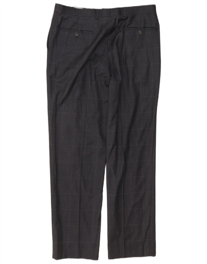 MARKS & SPENCER Pantalon de Costume Coupe Regular Homme W34 L31 Laine à Carreaux Gris