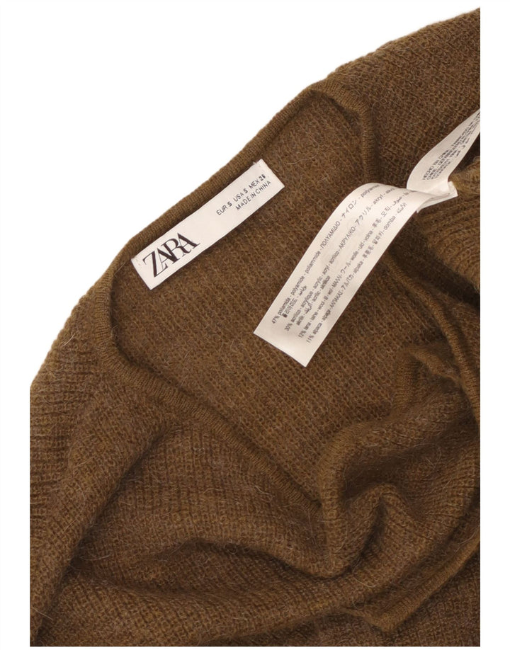 Zara Femme Wrap Cardigan Pull UK 10 Petit Kaki Polyamide
