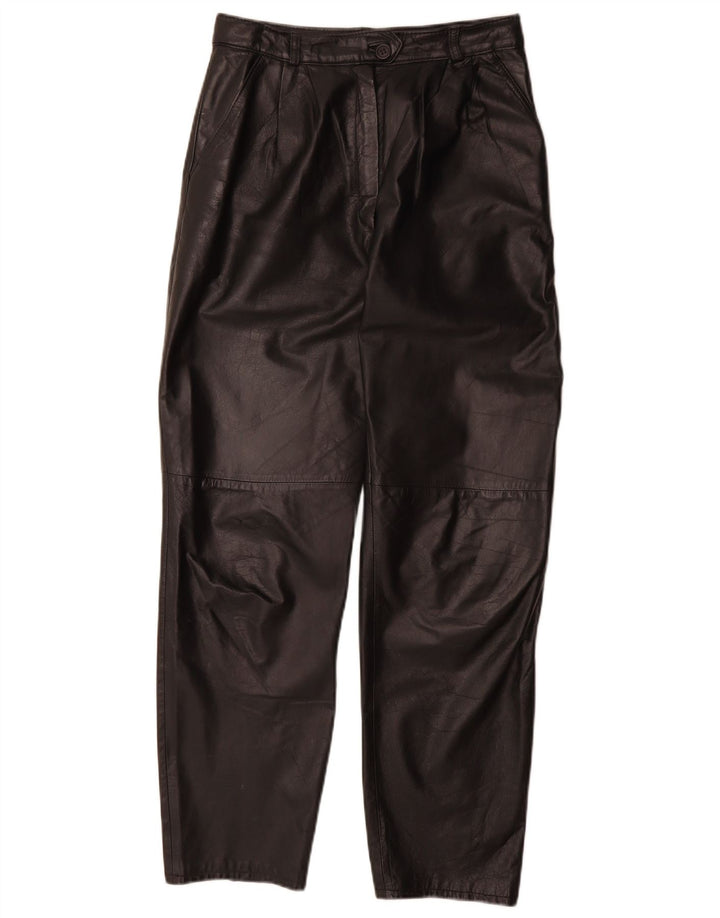 Pantalon en cuir chevillé femme vintage EU 38 Moyen W28 L30 Cuir Noir