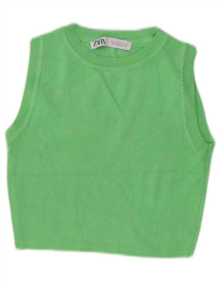 Zara Womens Crop Vest Top UK 10 Petite Viscose Verte