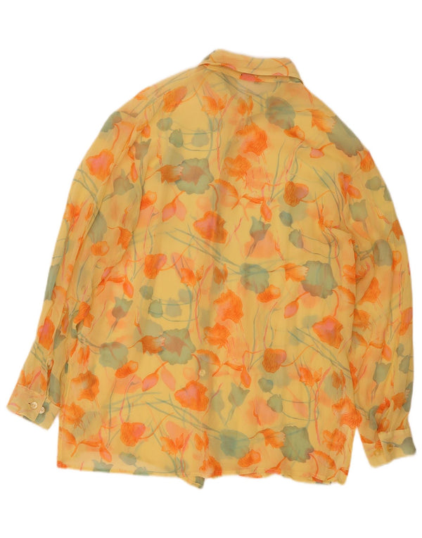Chemisier chemise femme vintage UK 16 Grande soie florale jaune