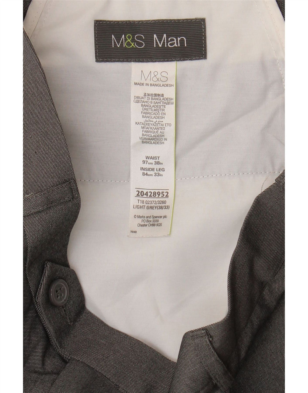 Marks & Spencer Pantalon de costume droit pour homme W38 L29 Gris Polyester