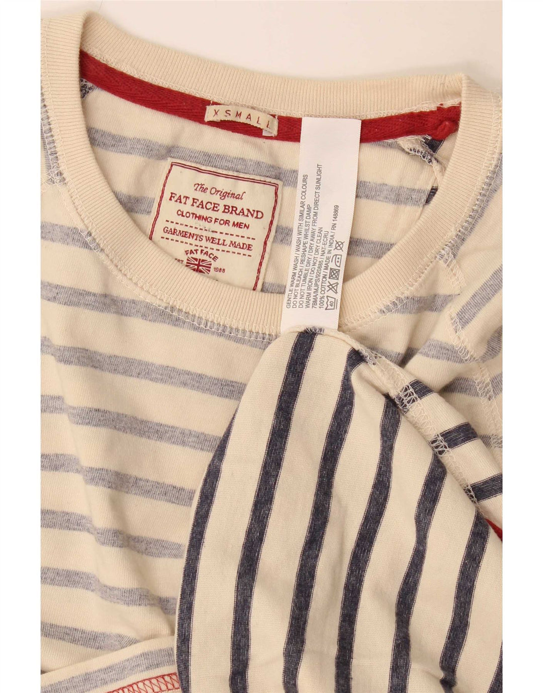 Fat Face Top Homme Manches Longues XS Coton Rayé Beige