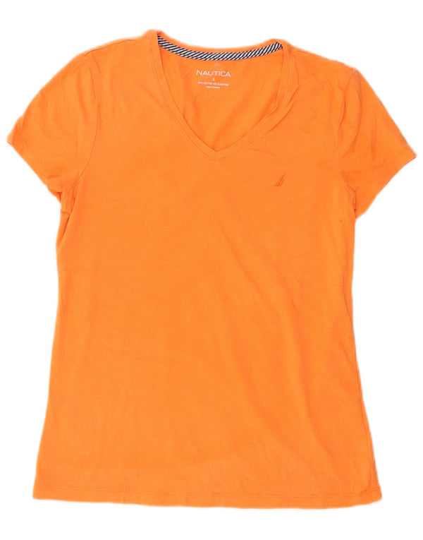 Nautica T-Shirt Femme Top UK 10 Petit Orange Coton