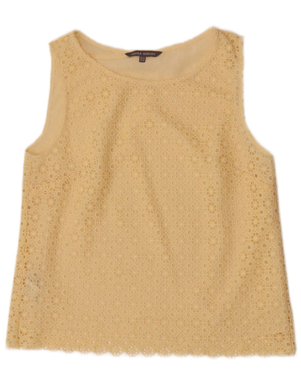 Laura Ashley Chemisier sans manches en dentelle pour femme UK 12 Jaune moyen floral