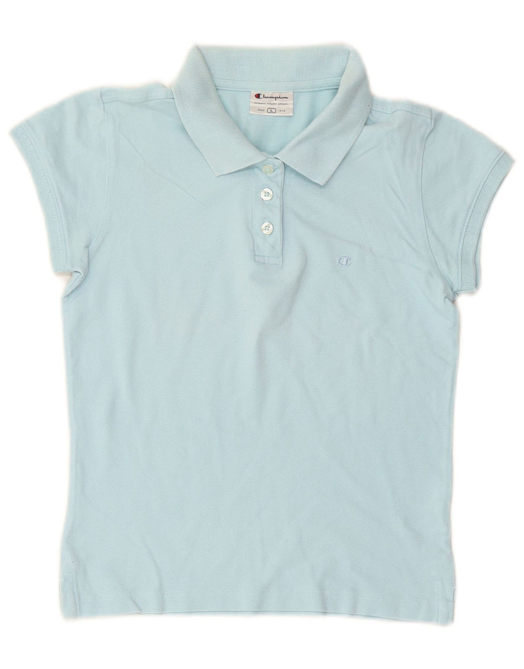 CHAMPION Polo Femme UK 14 Large Bleu Coton