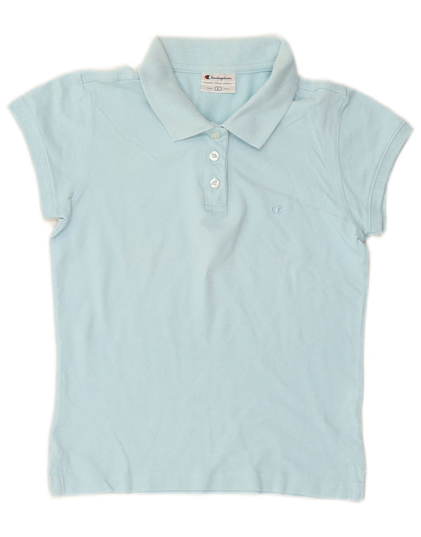 CHAMPION Polo Femme UK 14 Large Bleu Coton