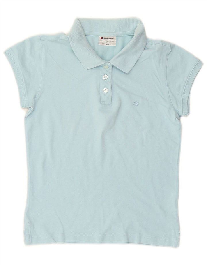 CHAMPION Polo Femme UK 14 Large Bleu Coton