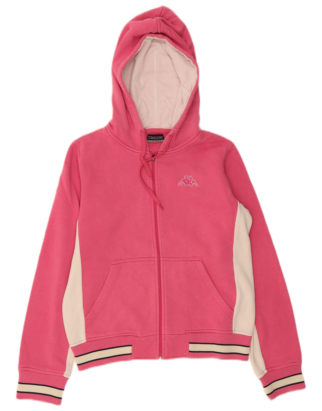 KAPPA Pull à capuche zippé pour femme UK 14 Grand coton color block rose