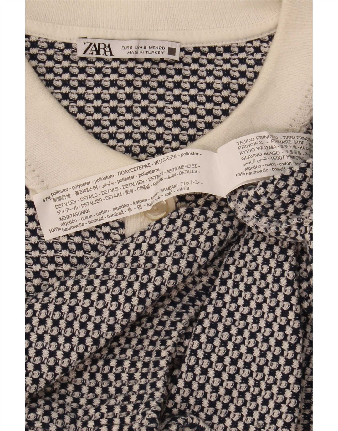 Zara Womens Crop Polo UK 10 Small Bleu Géométrique Polyester