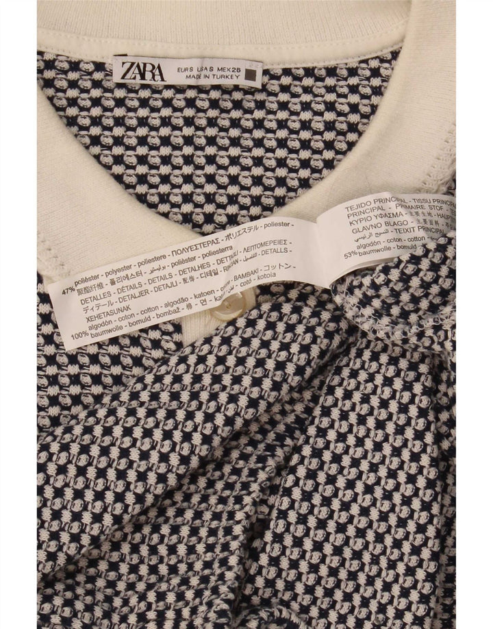 Zara Womens Crop Polo UK 10 Small Bleu Géométrique Polyester