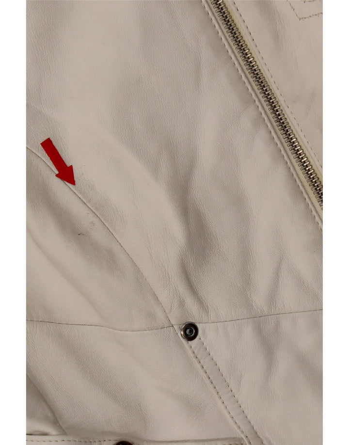 Conbipel Blouson Motard En Cuir Femme IT 42 Cuir Blanc Moyen