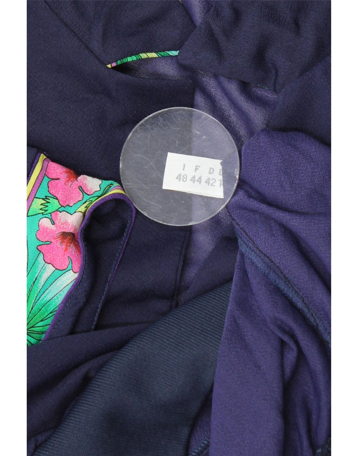 VINTAGE Femmes Crop Blouse Top IT 48 XL Bleu Marine Floral