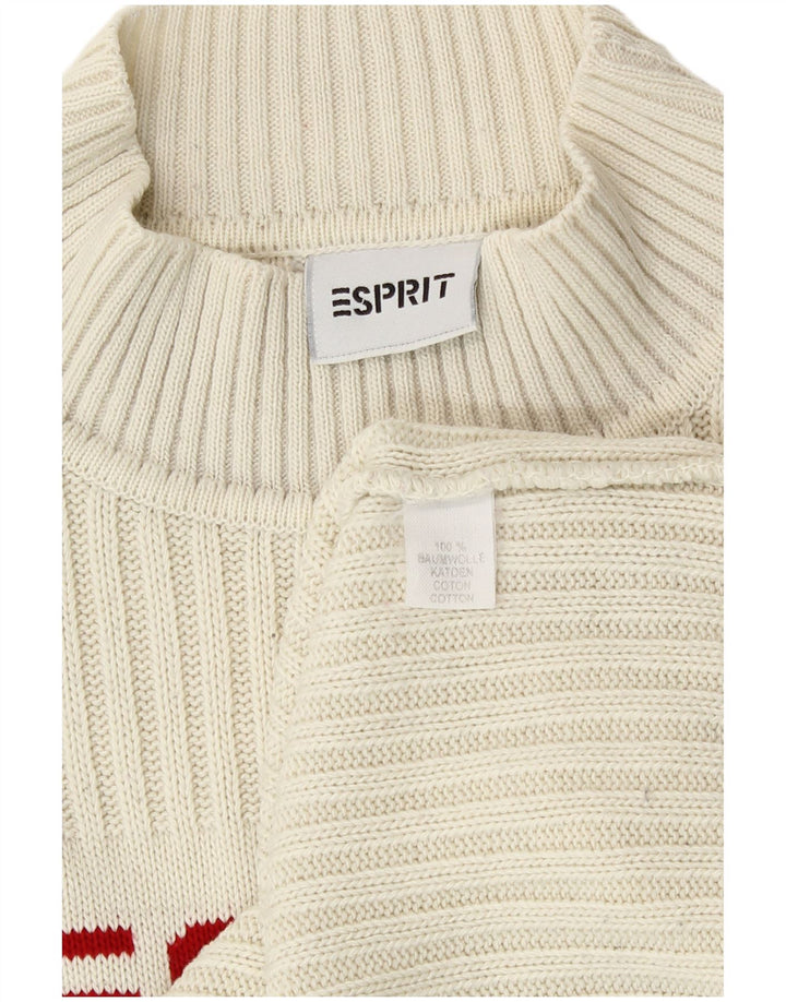 Esprit Pull graphique à col roulé pour femme UK 14 en coton blanc moyen