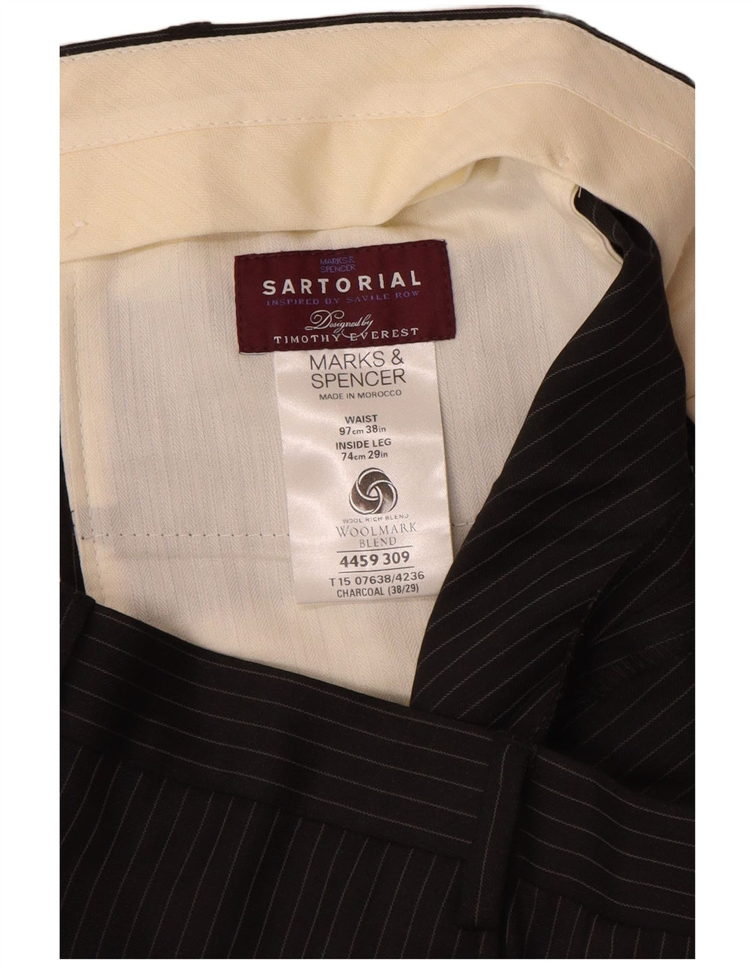 MARKS & SPENCER Pantalon de Costume Droit Homme W38 L29 Laine à Fines Rayures Gris