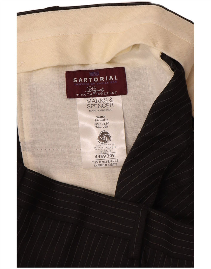 MARKS & SPENCER Pantalon de Costume Droit Homme W38 L29 Laine à Fines Rayures Gris