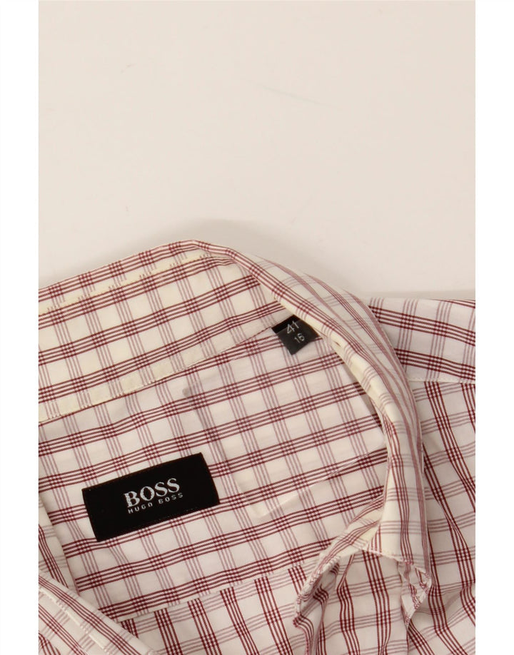 HUGO BOSS Chemise homme taille 16 41 grand coton à carreaux blanc