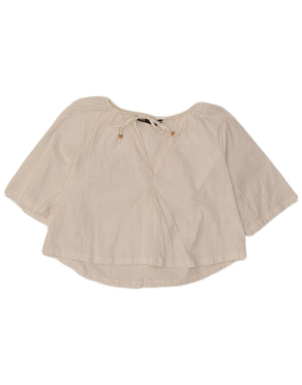 Zara Womens Crop Oversize Blouse Top UK 6 XS Blanc Floral