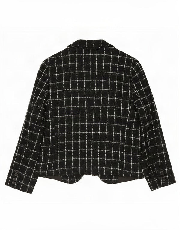Zara Femme 1 Bouton Blazer Veste EU 44 XL Noir Plaid Acrylique