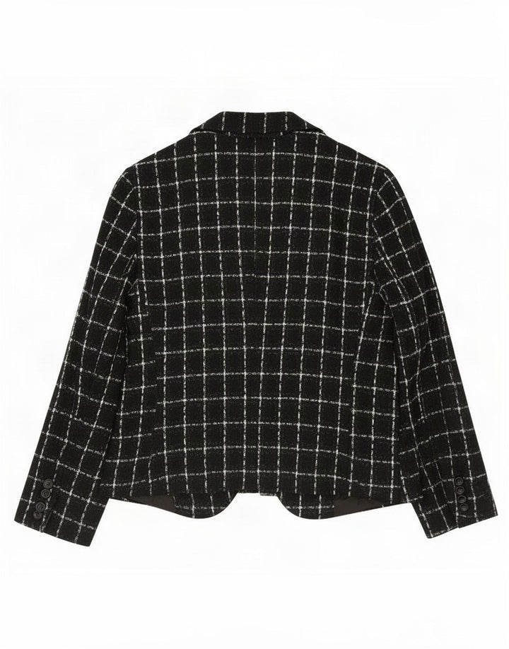 Zara Femme 1 Bouton Blazer Veste EU 44 XL Noir Plaid Acrylique