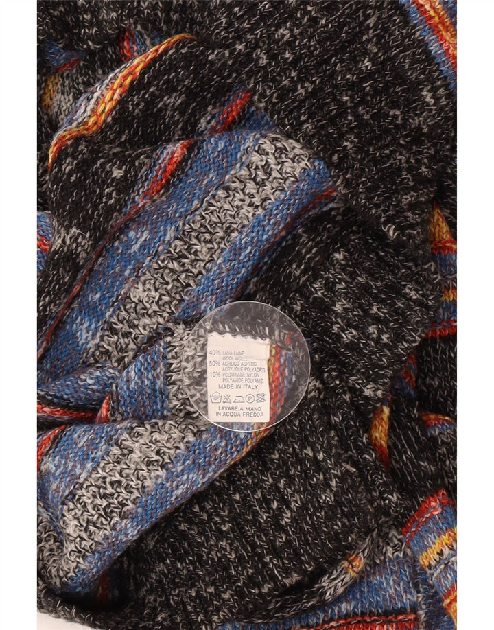 vintage Mens V-Col Jumper Pull Grand Acrylique Rayé Multicolore