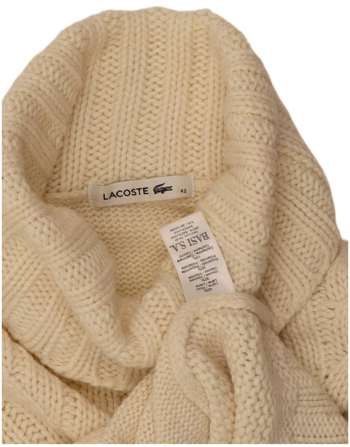 Lacoste Womens Roll Neck Jumper Pull Taille 42 Grande laine blanc cassé