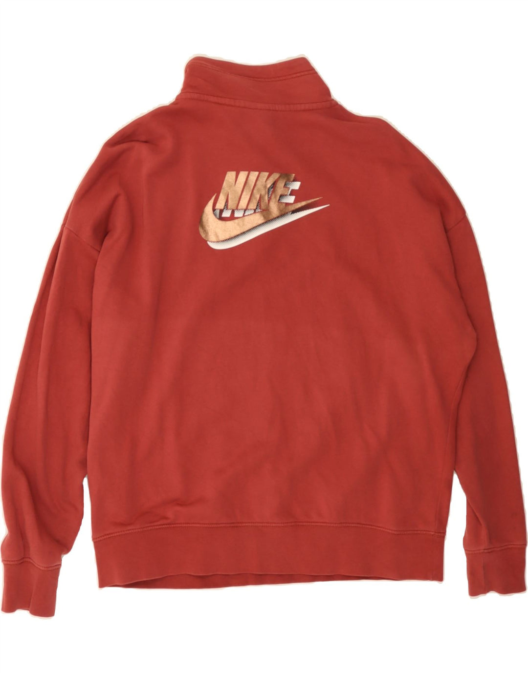 NIKE Mens Oversized Zip Neck Sweatshirt Jumper UK 14 Medium Burgundy Vintage Nike and Second-Hand Nike from Messina Hembry 