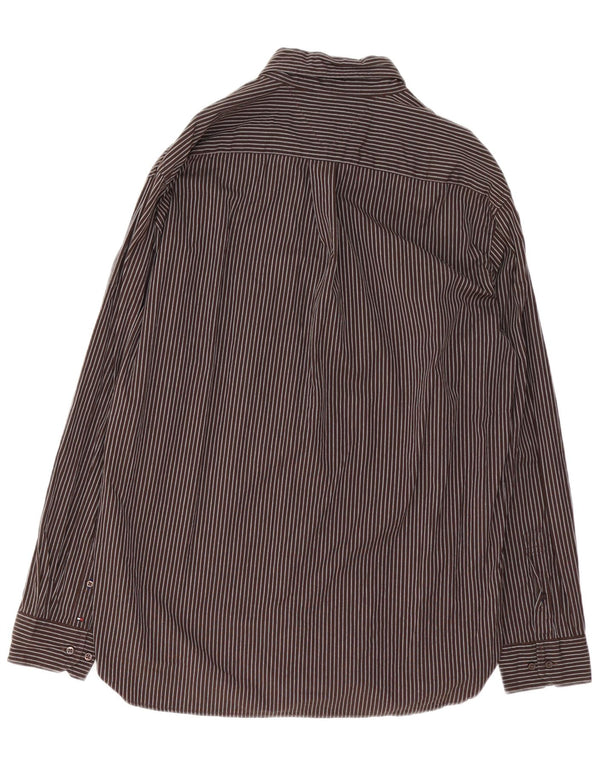 Tommy Hilfiger Chemise homme en coton à fines rayures marron