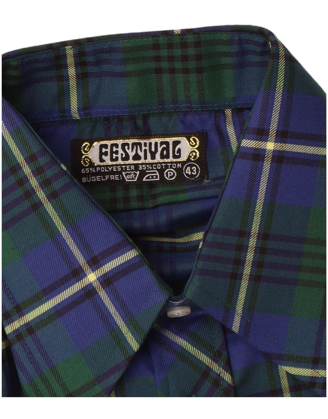 vintage Chemise en flanelle homme Taille 43 XL Bleu Check Polyester