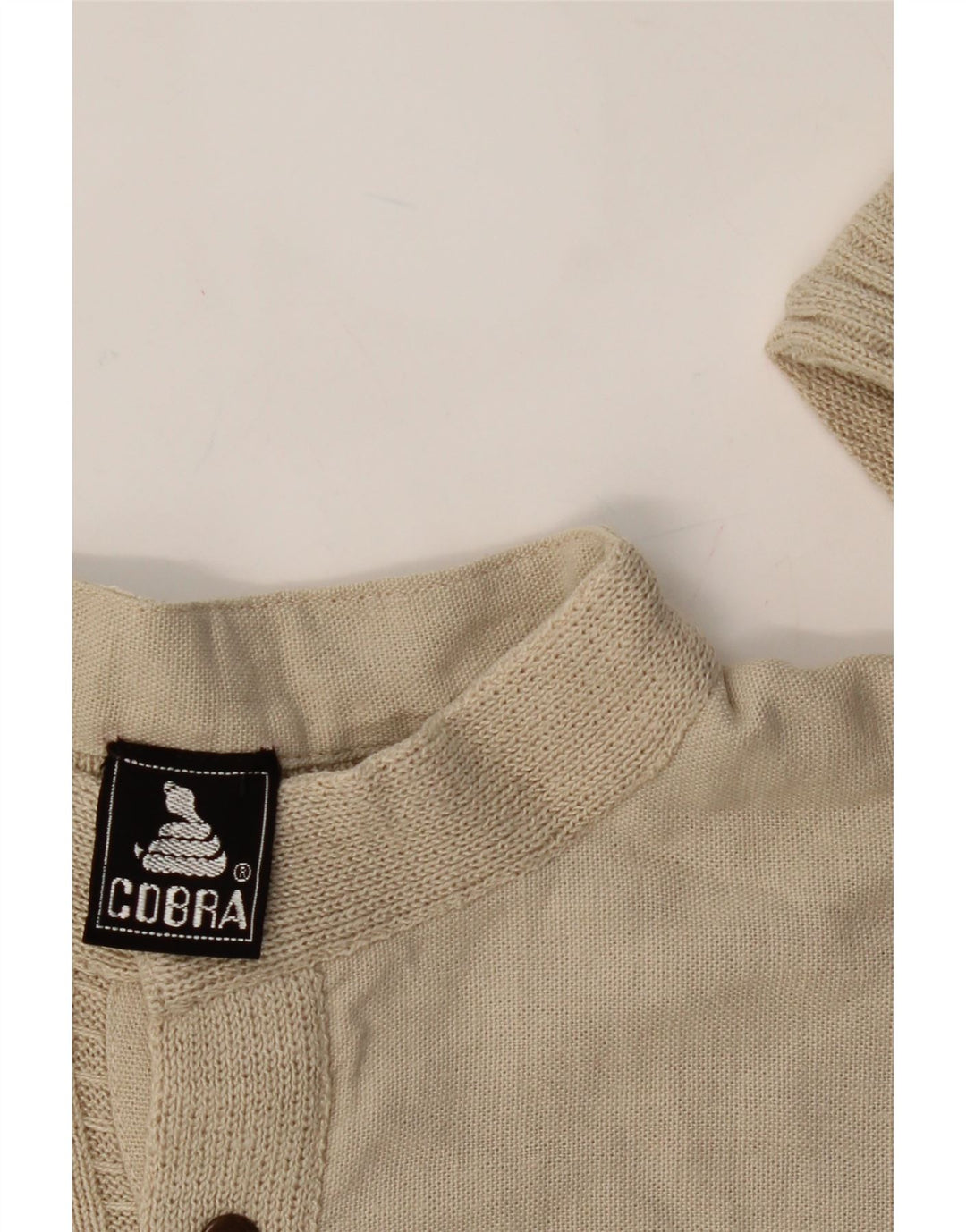 COBRA Mens Button Neck Jumper Sweater Large Beige Acrylic Vintage Cobra and Second-Hand Cobra from Messina Hembry 