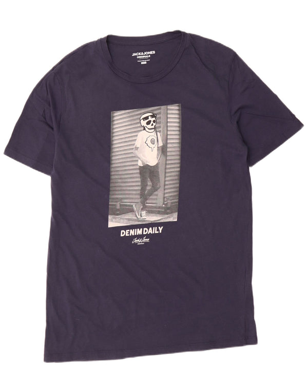 Jack & Jones Mens Slim Fit Graphic T-Shirt Top XL Bleu Marine Coton