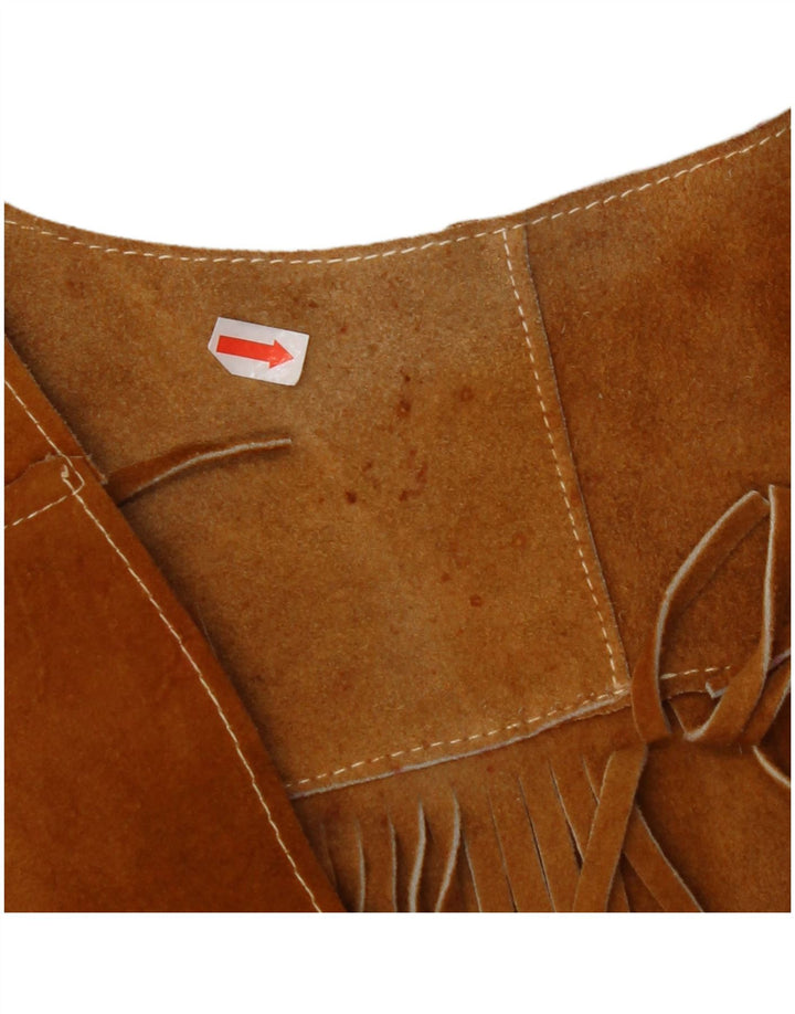 VINTAGE Gilet en daim femme UK 10 Petit Marron