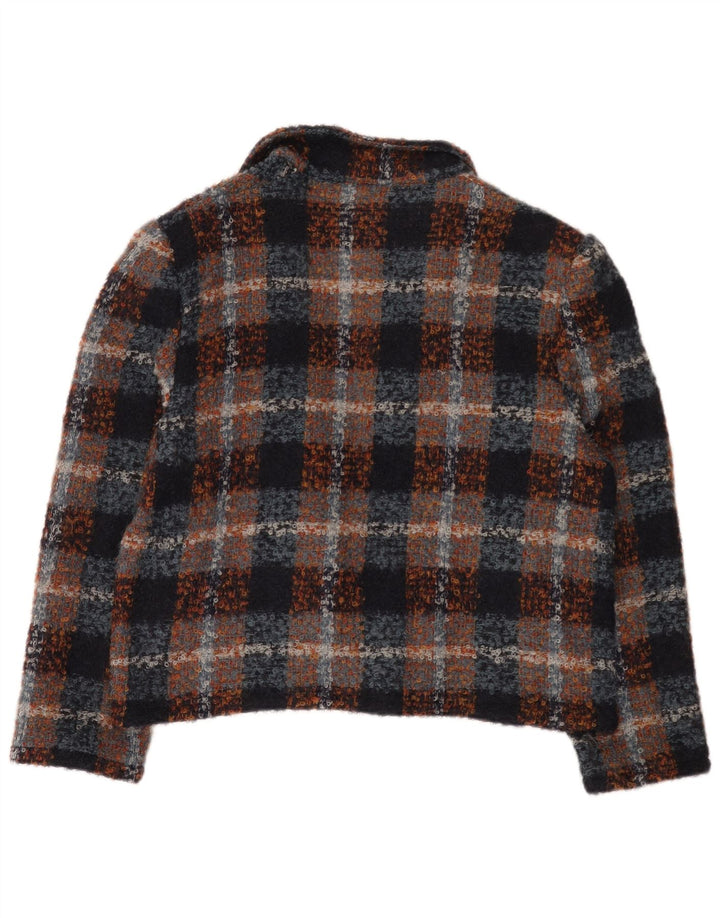 Veste Boléro Ouverte Femme Vintage IT 48 XL Laine à Carreaux Multicolore