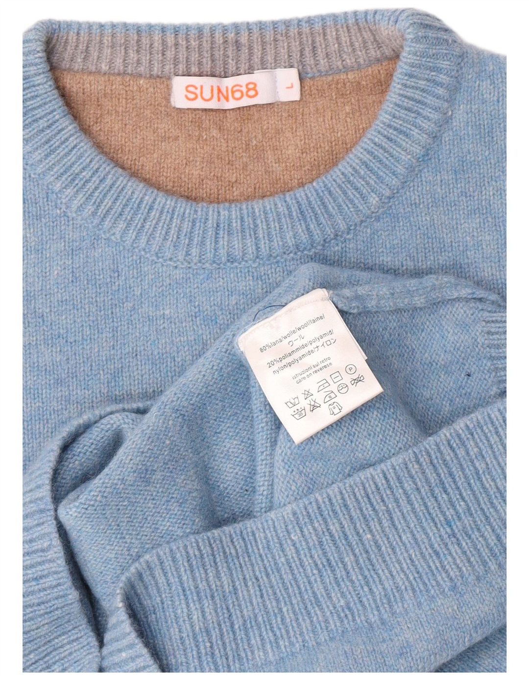 Sun68 Pull à col rond pour femme en laine bleue