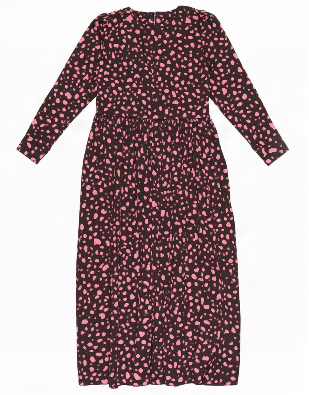 Zara Robe longue à manches longues pour femme UK 12 Polyester à pois noir moyen