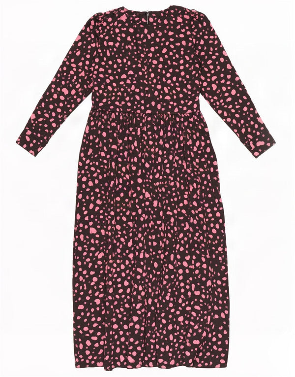 Zara Robe longue à manches longues pour femme UK 12 Polyester à pois noir moyen