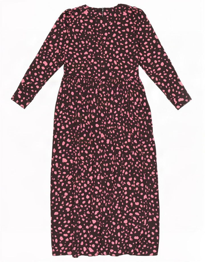 Zara Robe longue à manches longues pour femme UK 12 Polyester à pois noir moyen