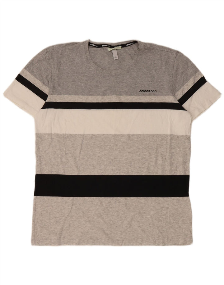 Adidas T-Shirt Homme Haut Grand Coton Rayé Gris