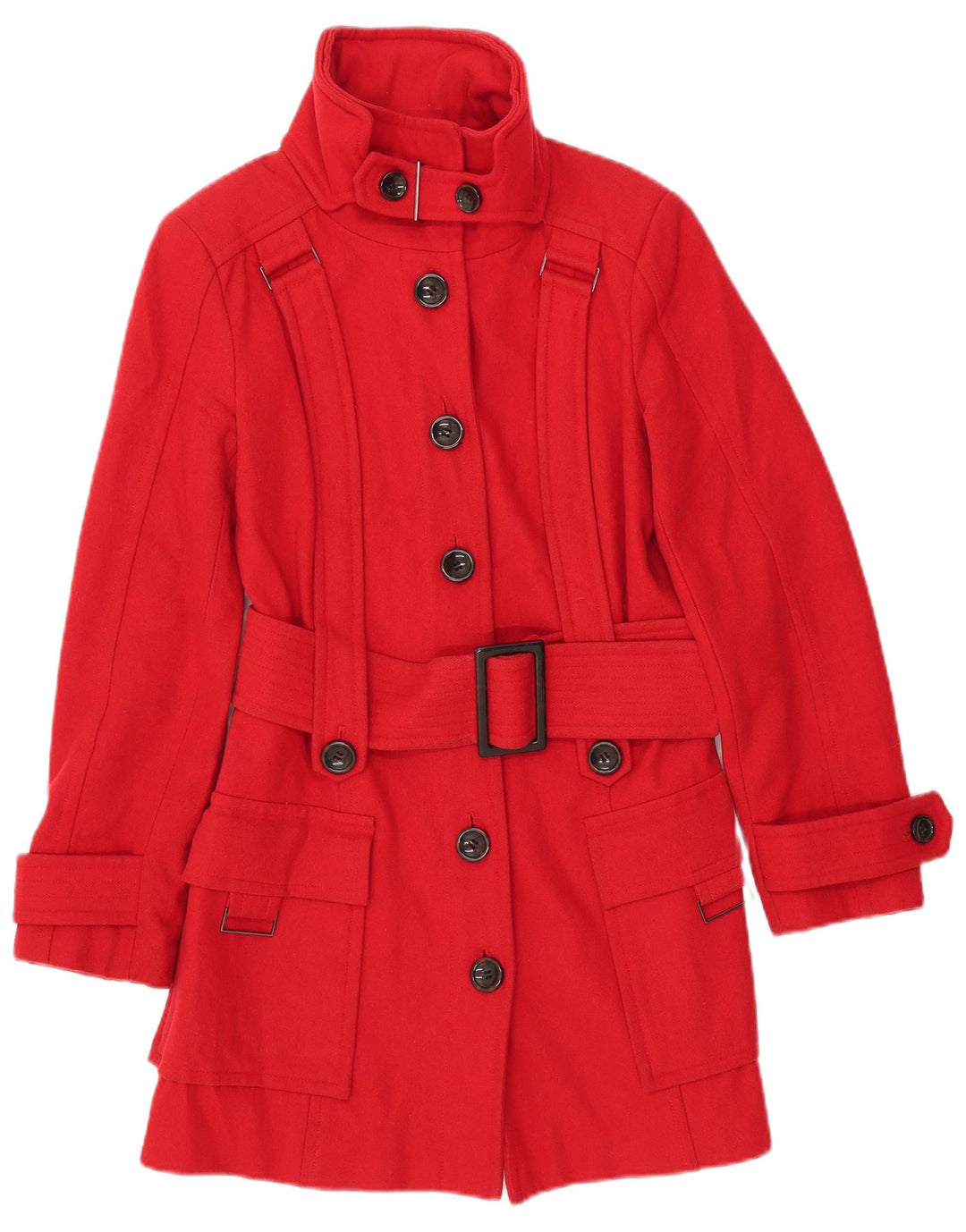 ZARA Femme Pardessus UK 12 Laine Rouge Moyen