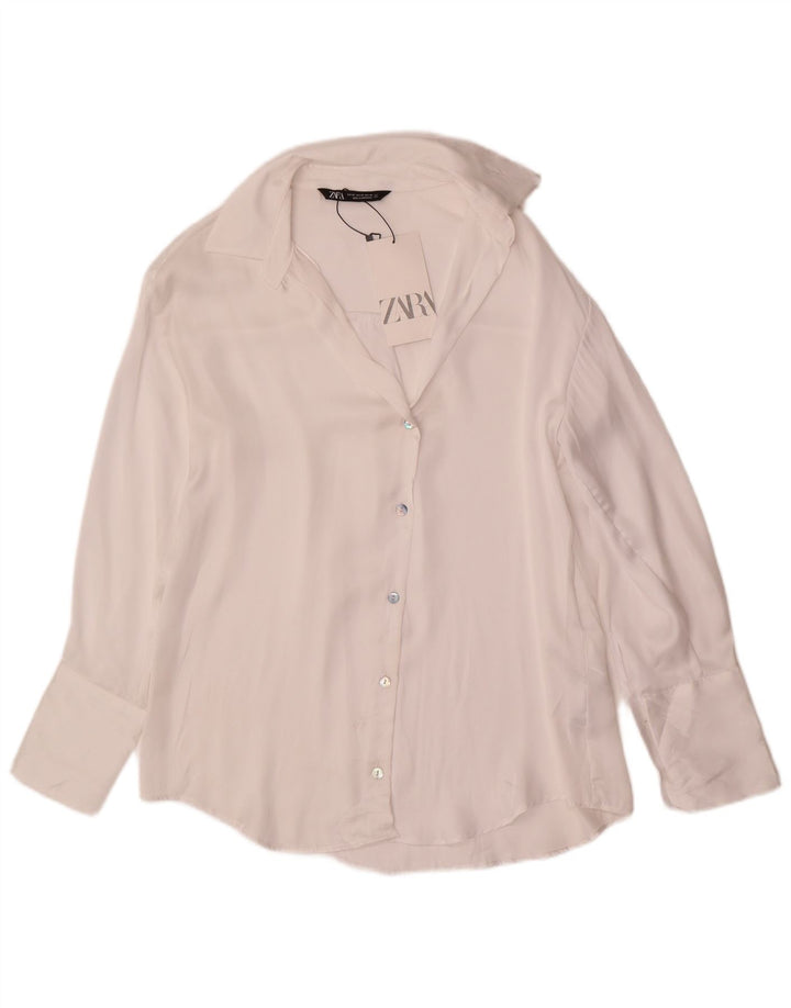 ZARA Femme Chemise Oversize UK 6 XS Blanc Polyester