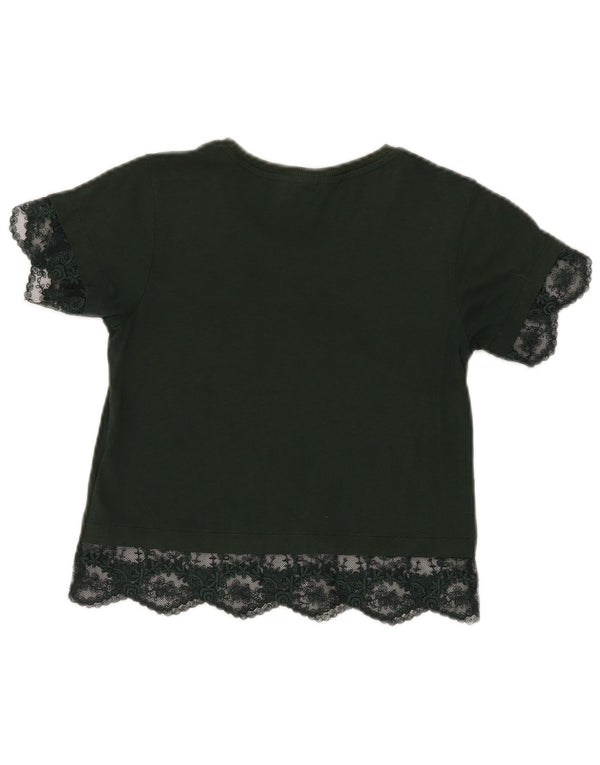 Topshop Femme Petite Crop Blouse Top UK 4 XS Vert Floral Modal