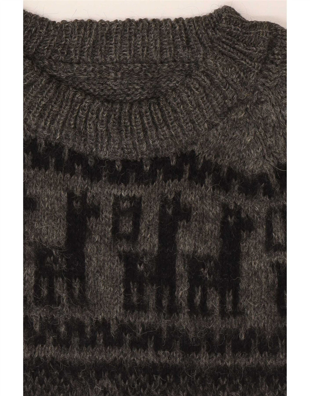 vintage Mens Crew Neck Jumper Pull Petit Gris Géométrique