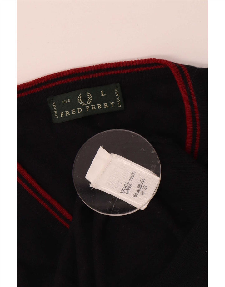 Fred Perry Pull col V pour homme en laine bleu marine Taille L