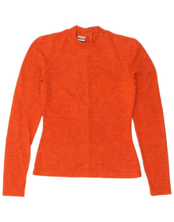 vintage Femme Crew Neck Jumper Pull UK 10 Petit Nylon Orange
