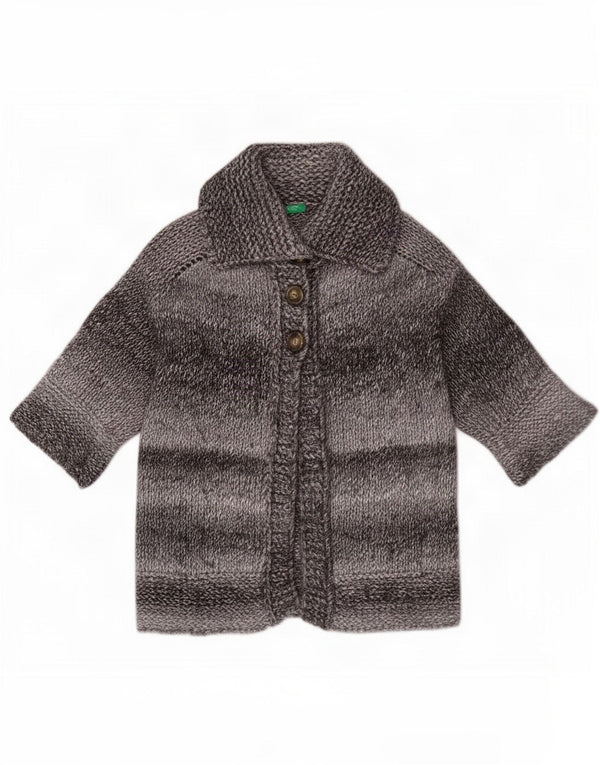 Benetton Cardigan à manches courtes pour femme UK 10 Petit gris rayé