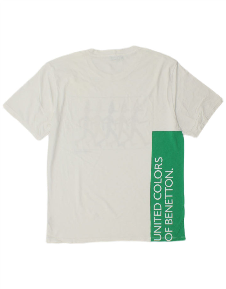 BENETTON T-Shirt Graphique Homme Blanc Moyen Coton Colorblock