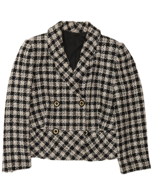 vintage Femme Double Breasted Blazer Veste UK 12 Moyen Noir Check