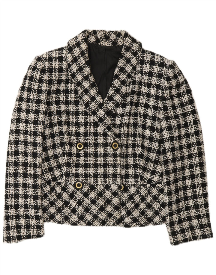 vintage Femme Double Breasted Blazer Veste UK 12 Moyen Noir Check