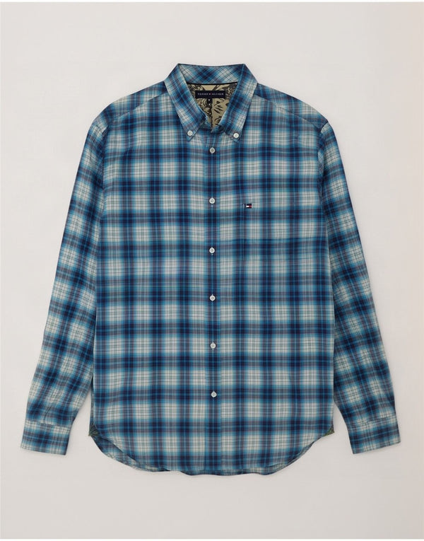 Tommy Hilfiger Mens Flannel Shirt Medium Blue Check Cotton