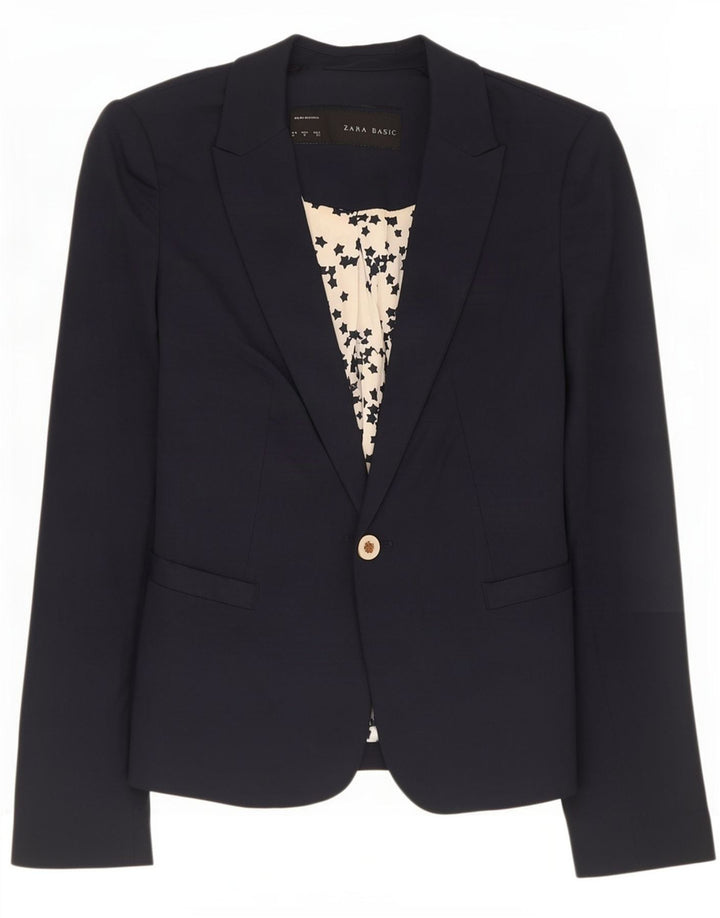 Zara Femme 1 Bouton Blazer Veste UK 10 Petit Bleu Marine